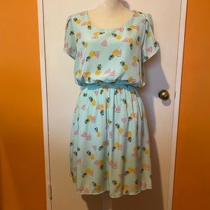 Peach Love California Pineapple Print Dress - Mint